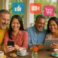 Senior utilisant une tablette pour naviguer sur internet et communiquer avec sa famille