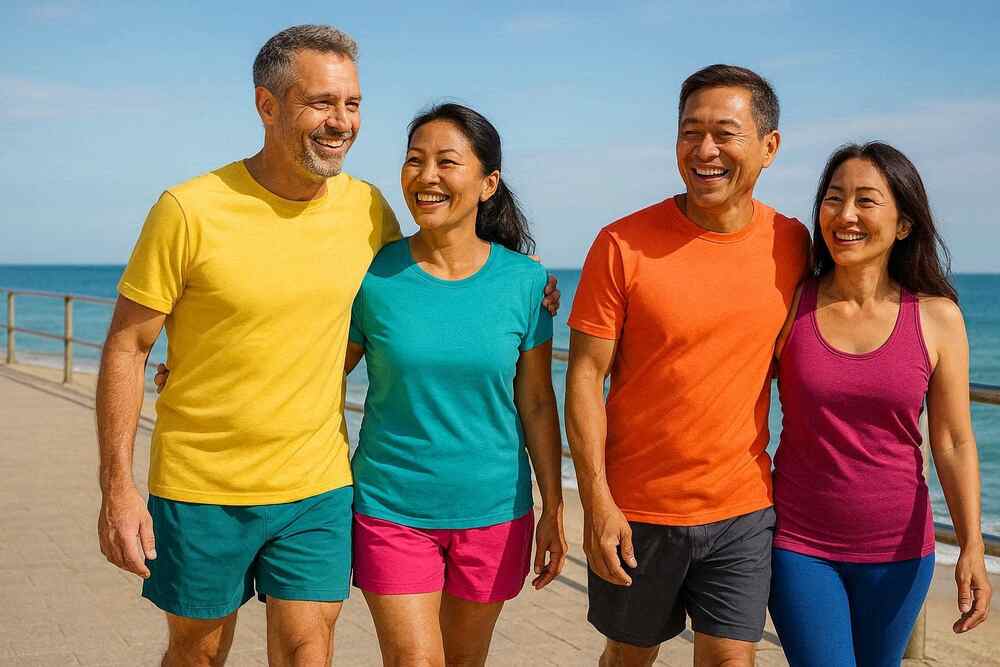 Quinquagénaires actifs renforçant naturellement son système immunitaire après 50 ans