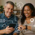 Senior utilisant une intelligence artificielle sur smartphone après 50 ans