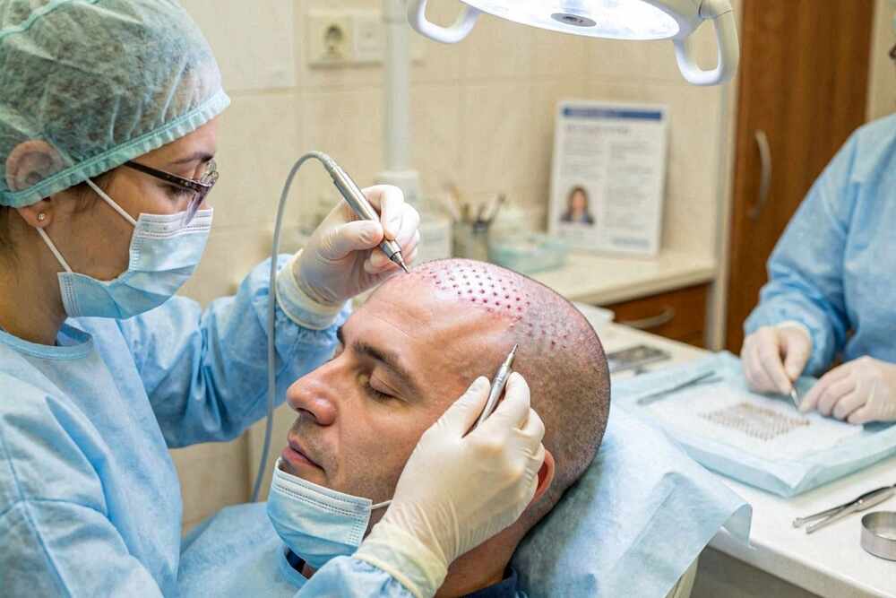 Intervention d'implants capillaires en Turquie réalisée sur un patient dans une clinique spécialisée