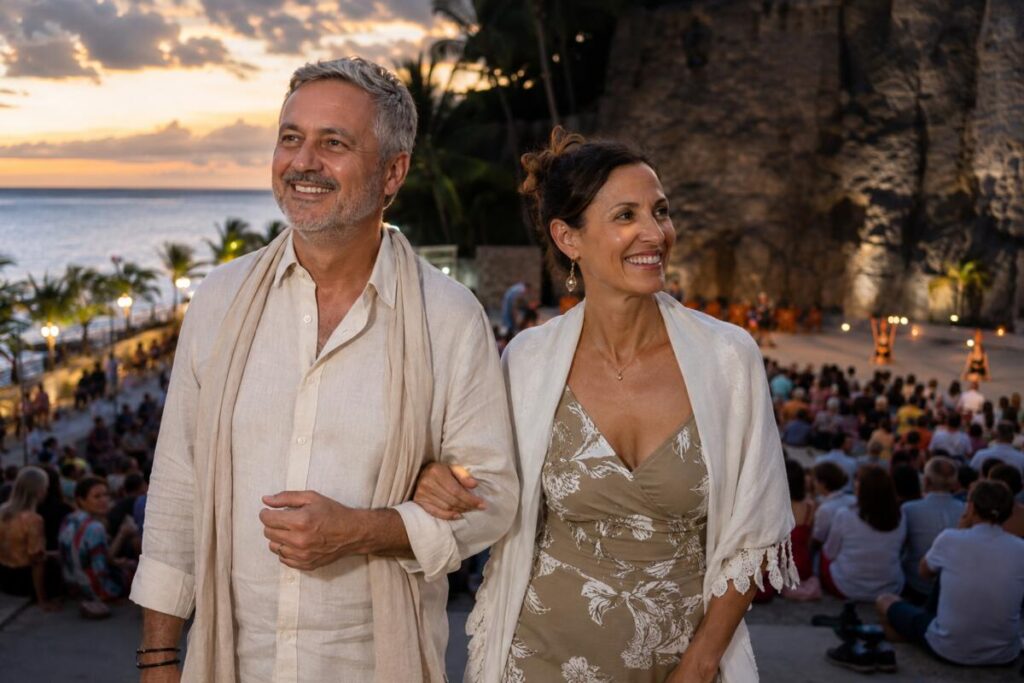Couple de plus de 50 ans profitant d’une soirée du Heiva à To’atā